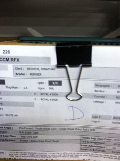 Reebok CCM Bernier Gear Construction Form
